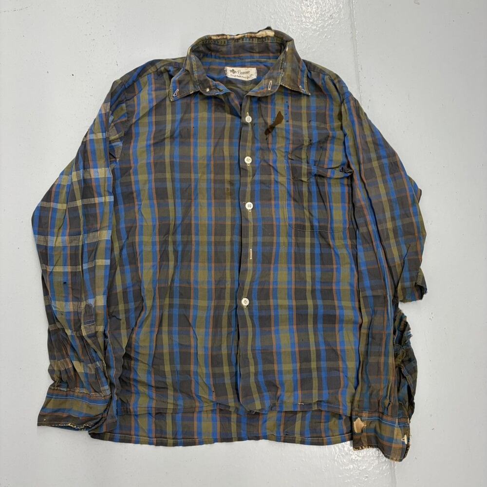 Vintage 60s Picasso Black/Blue Distressed Plaid Shirt